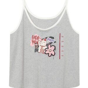 Skinny Dip Gray Cat Graphic Tank Top – Size XXL | Trendy and Comfortable